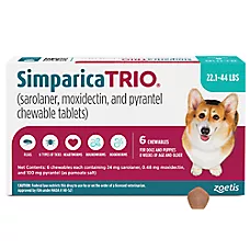 Simparica Trio Chewable Tablets for Dogs, 22.1-44 lbs (Blue), 1 or 6 Month Supply