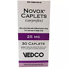 Novox Caplets (carprofen) for Dogs 25 mg - 30 Count, 60 Count, or 180 Count