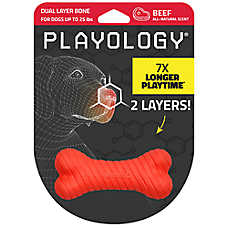 Playology Dual Layer Bone Scented Dog Toy Beef, Small