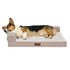 FurHaven Orthopedic Memory Foam L-Chaise Dog Bed, Tan, Medium/Large, Removable Washable Cover