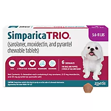 Simparica Trio Chewable Tablets for Dogs, 5.6-11 lbs (Purple), 1 or 6 Month Supply
